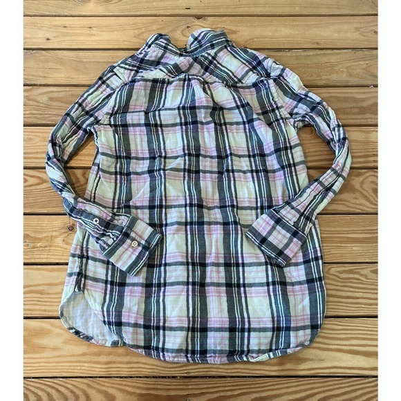 J Crew Check Flannel Button Up Shirt Size 0 Women’s Pink Green - Picture 2 of 7